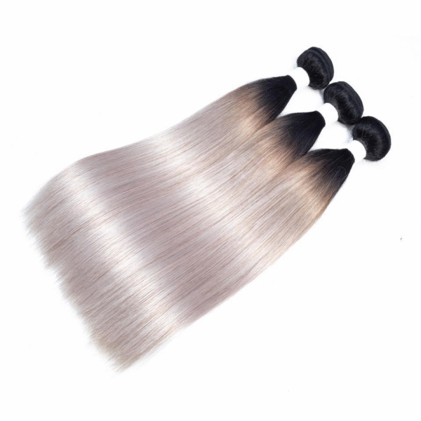 Virgin Hair Natural Straight Ombre Dark Roots Grey Hair Bundles - Image 3